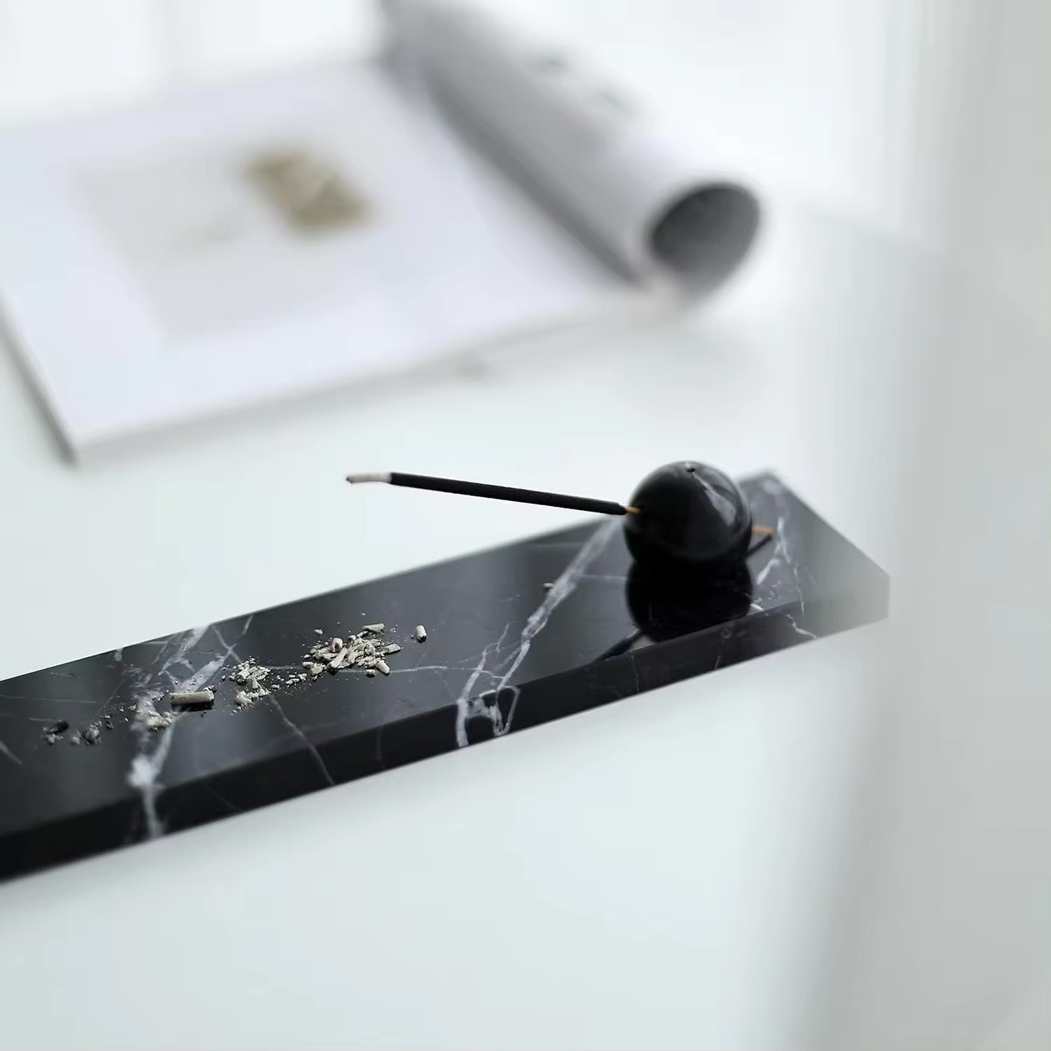 Best Selling Floral Carving Black Marble Soapstone Incense Stick Holder Tea Light for Home Decoration Available for Sale