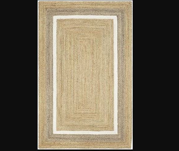 White Line Area Rug Natural Jute Handmade Checkered Eco Friendly Custom Size Prayer Mat Organic Jute Floor Rug And Carpet