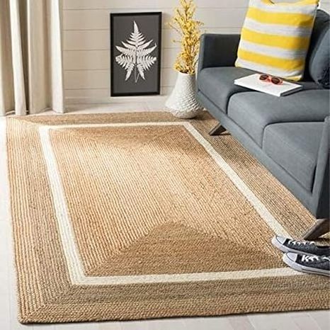 White Line Area Rug Natural Jute Handmade Checkered Eco Friendly Custom Size Prayer Mat Organic Jute Floor Rug And Carpet