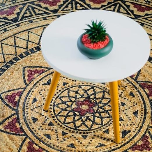 Round Rug Block Print Jute Braided Rugs Large Geometric Mandala Mat Round decorative living room home decor carpet