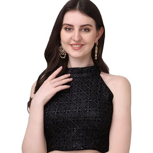 Indian women Designer Halter Neck Chickenkari Sequins Work Ready made Padded blouse party wear wholesale price