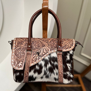 Hand Tooled Cowhide Leather Briefcase Western Style Women Handbag Tooled Leather Laptop Bag Concealed Carry Bag Leather Tote Bag