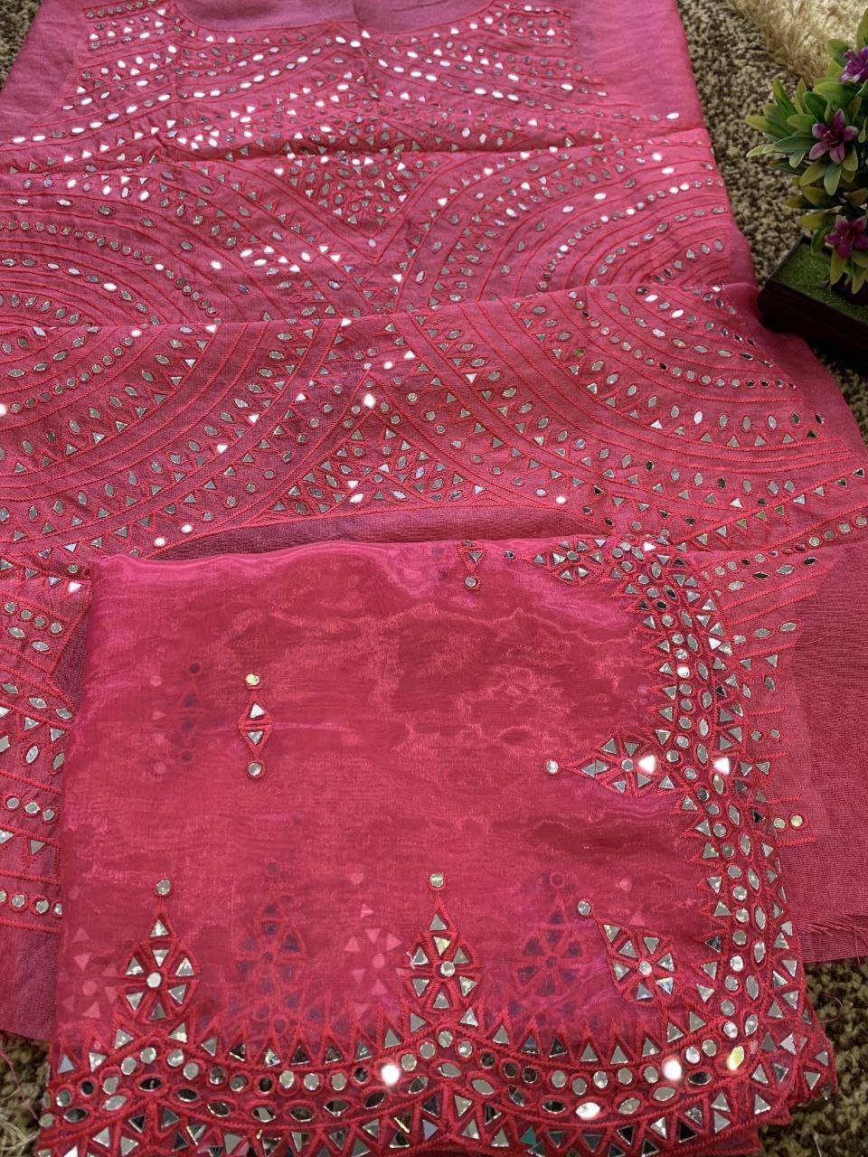 FULPARI  C  Saree Embroidery Silk With Front With Sleeves Handwork by professional  Original Glass Mirror Done in Whole Saree.