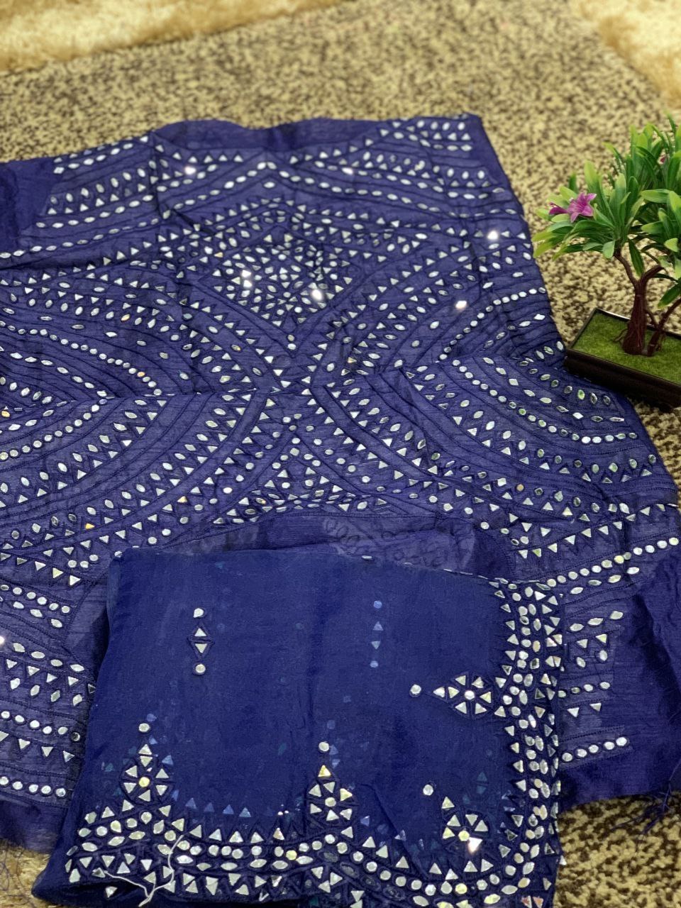 FULPARI  C  Saree Embroidery Silk With Front With Sleeves Handwork by professional  Original Glass Mirror Done in Whole Saree.