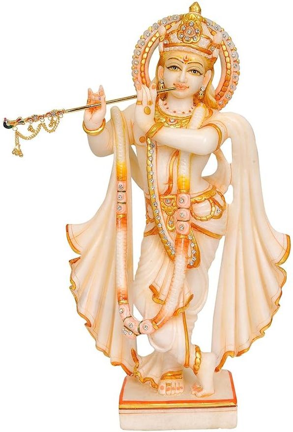 Dust Marble Lord Krishna Idol Sculpture Krishan With Flute God Of Love Hindu statue Home Decor Hindu Gifts Altar Handmade