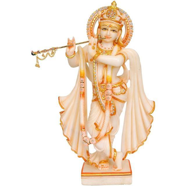 Dust Marble Lord Krishna Idol Sculpture Krishan With Flute God Of Love Hindu statue Home Decor Hindu Gifts Altar Handmade