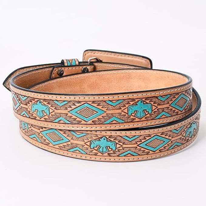 New Handmade Stylish Turquoise Hand Tooled Leather Western Belts Personalized Genuine Leather Designer Unisex Waist Belts