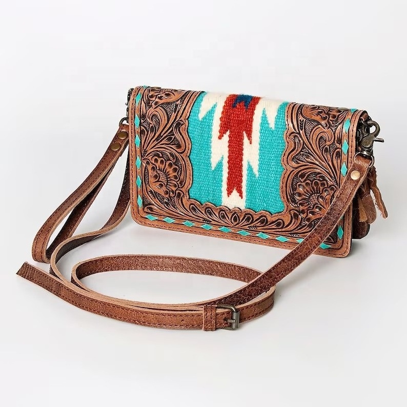 Western Leather Wallet Wristlet Saddle Blanket Wallet Leather Clutch Purse Genuine Leather Bag Genuine Cowhide Bag Western Purse