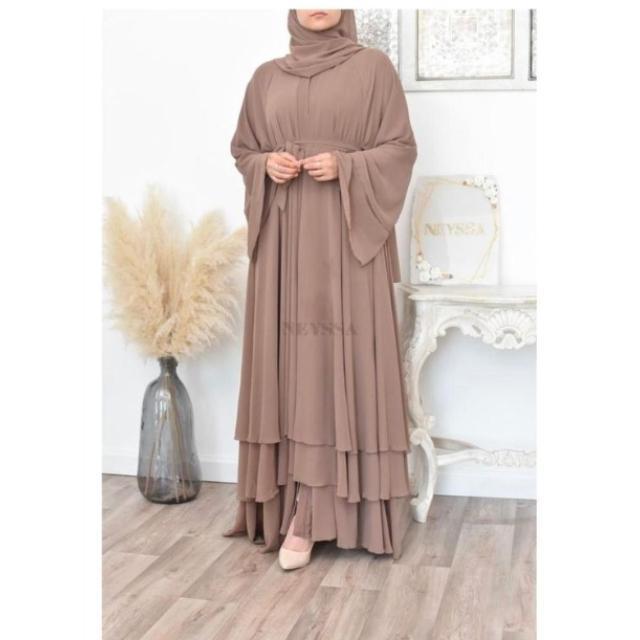 Wholesale Elegant Islamic Clothing Women Muslim Dress Two Layers Chiffon Modest Muslim Dress Open Dubai Abaya