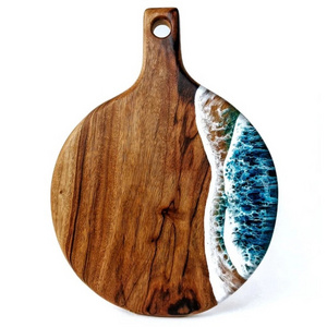 Ocean Design Resin Fill Handmade Gifts Large Size Butcher Block Rectangular Chopping  Wood Resin Charcuterie Cutting Board