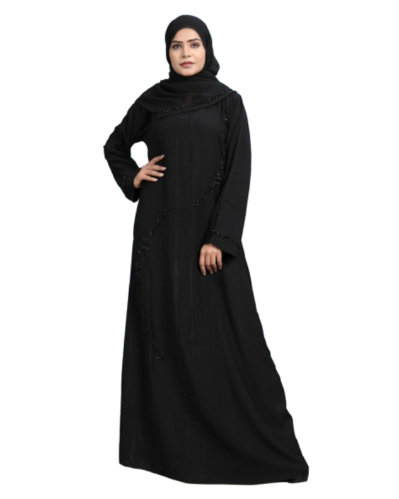 Ready to ship ladies beaded muslim abaya with belt cheap plain plus size women's hijab abayas muslim