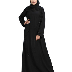 Ready to ship ladies beaded muslim abaya with belt cheap plain plus size women's hijab abayas muslim