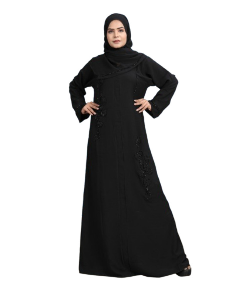 Ready to ship ladies beaded muslim abaya with belt cheap plain plus size women's hijab abayas muslim