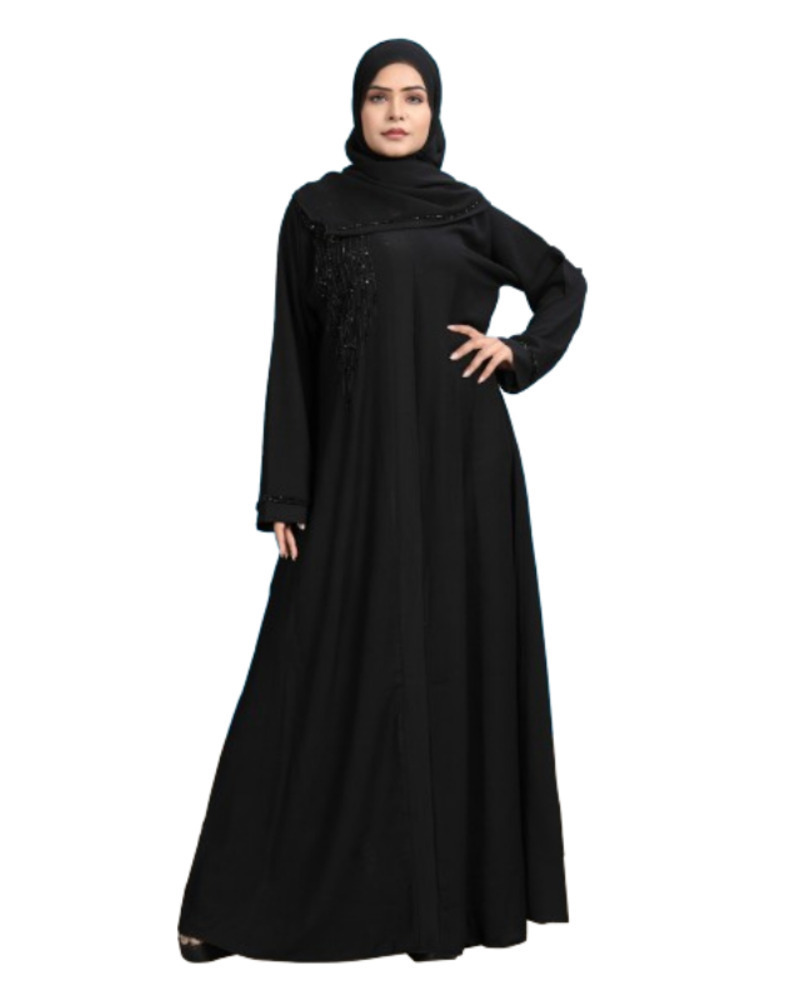 Ready to ship ladies beaded muslim abaya with belt cheap plain plus size women's hijab abayas muslim