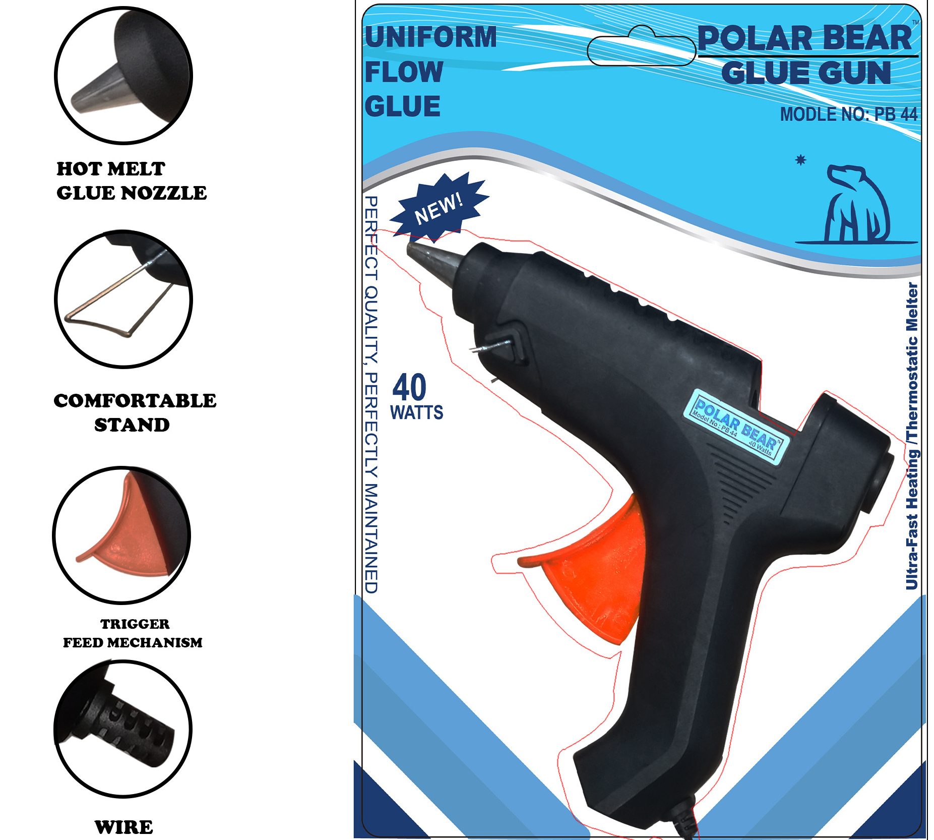 Hot melt glue gun Polar Bear PB44 for hot melt glue stick suitable for all general use