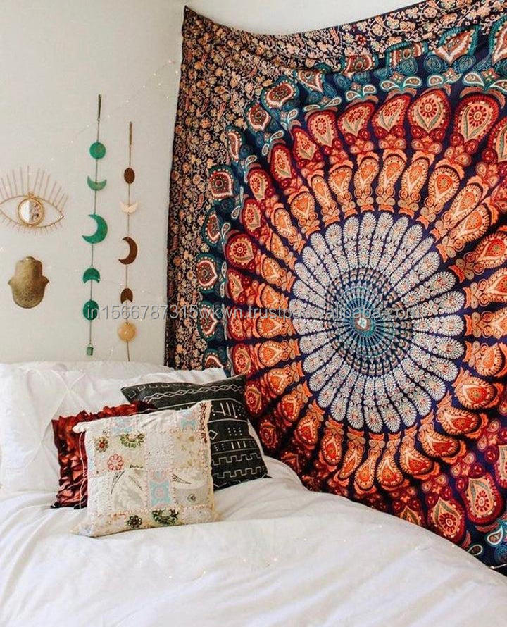 New Arrival Bohemian Mandala 100% Cotton Window Curtains Drapes Door Panels Peach Curtain Panels Living Room Home Decor Textiles