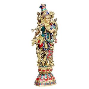 29" Brass Krishna, Big Size Brass Kishan Murti Idol Statue Sculpture (Big Krishna) (Red)