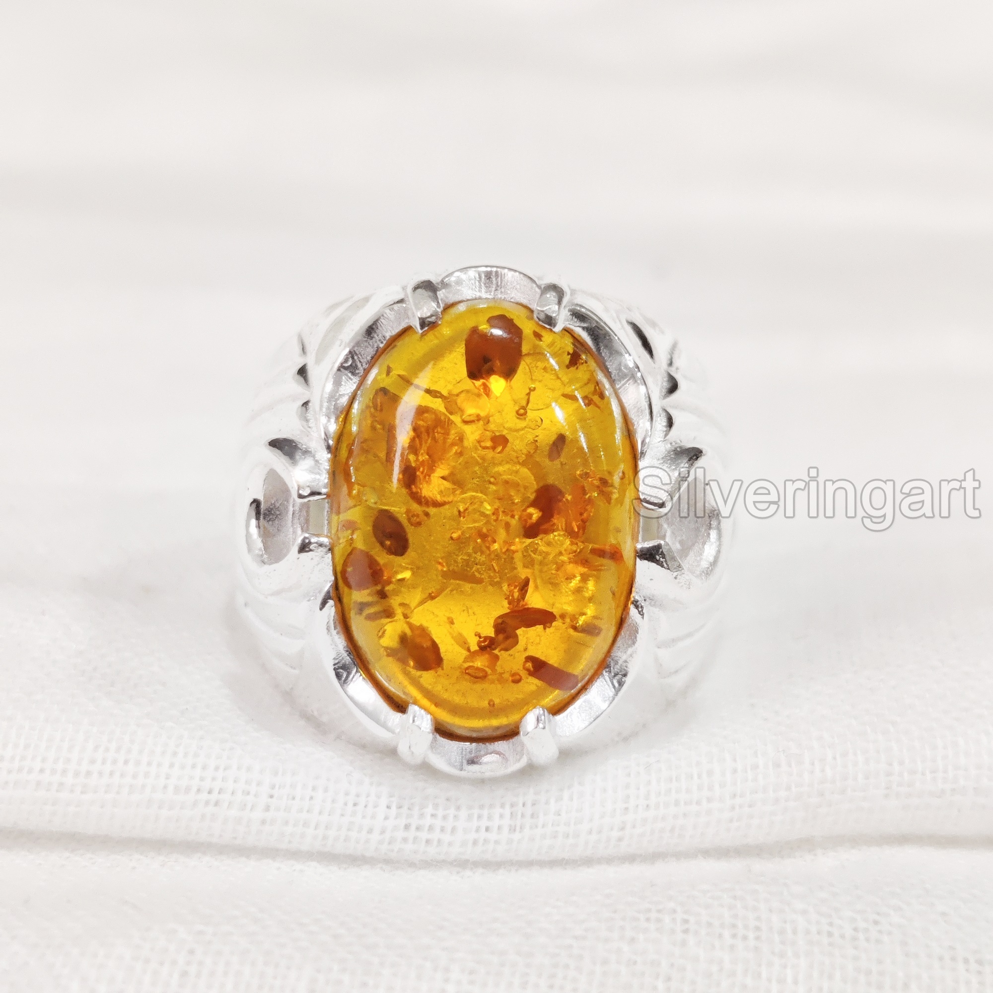 New Arrival Mens Ring Natural Baltic Amber Gemstone Birthstone Ring All Sizes Arabic Wedding Jewelry 925 Sterling Silver Ring