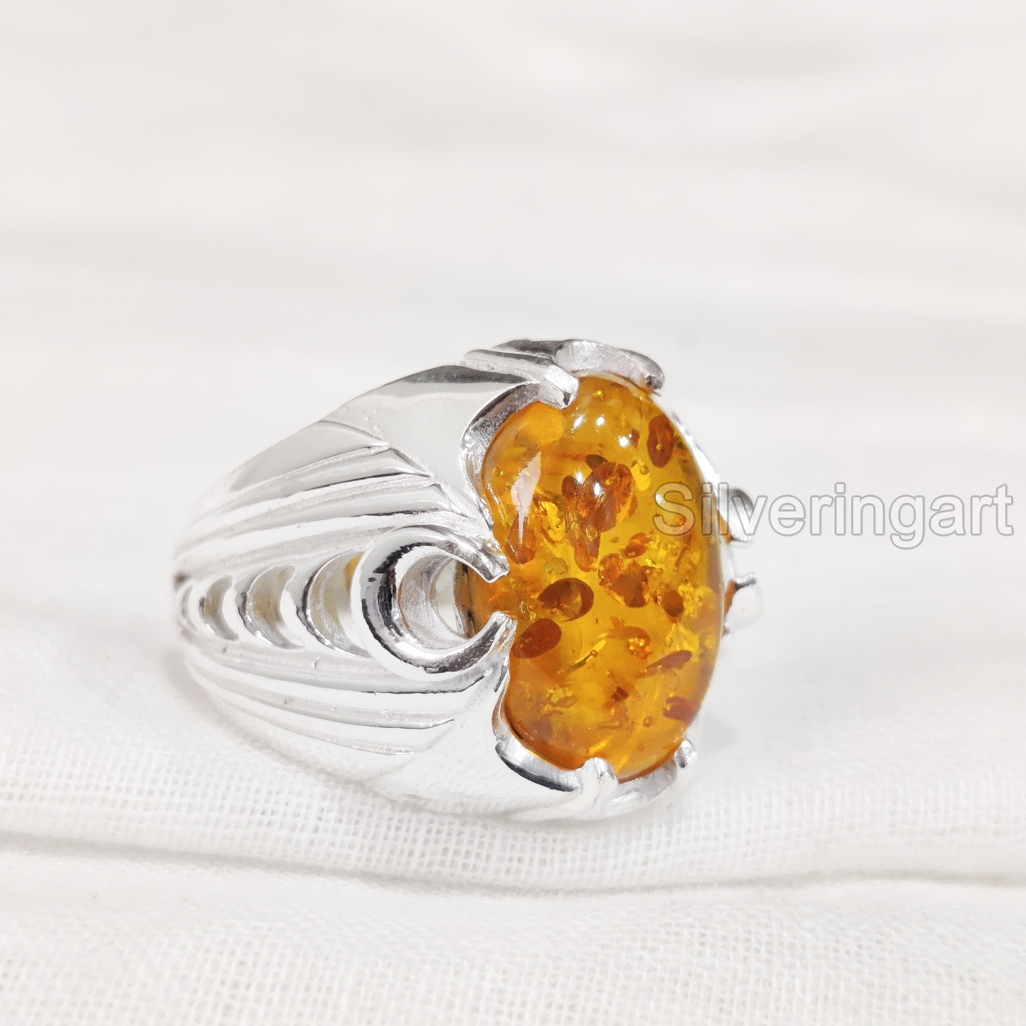 New Arrival Mens Ring Natural Baltic Amber Gemstone Birthstone Ring All Sizes Arabic Wedding Jewelry 925 Sterling Silver Ring