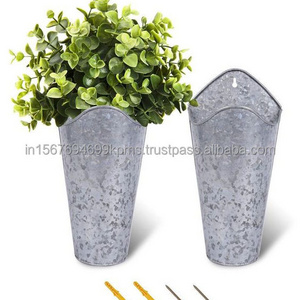 Manufacture Of Huge Quantity Galvanized Wall Planters Popular Wall Pockets And Cone Shape Flower Pots Set of Two For Wall Decors