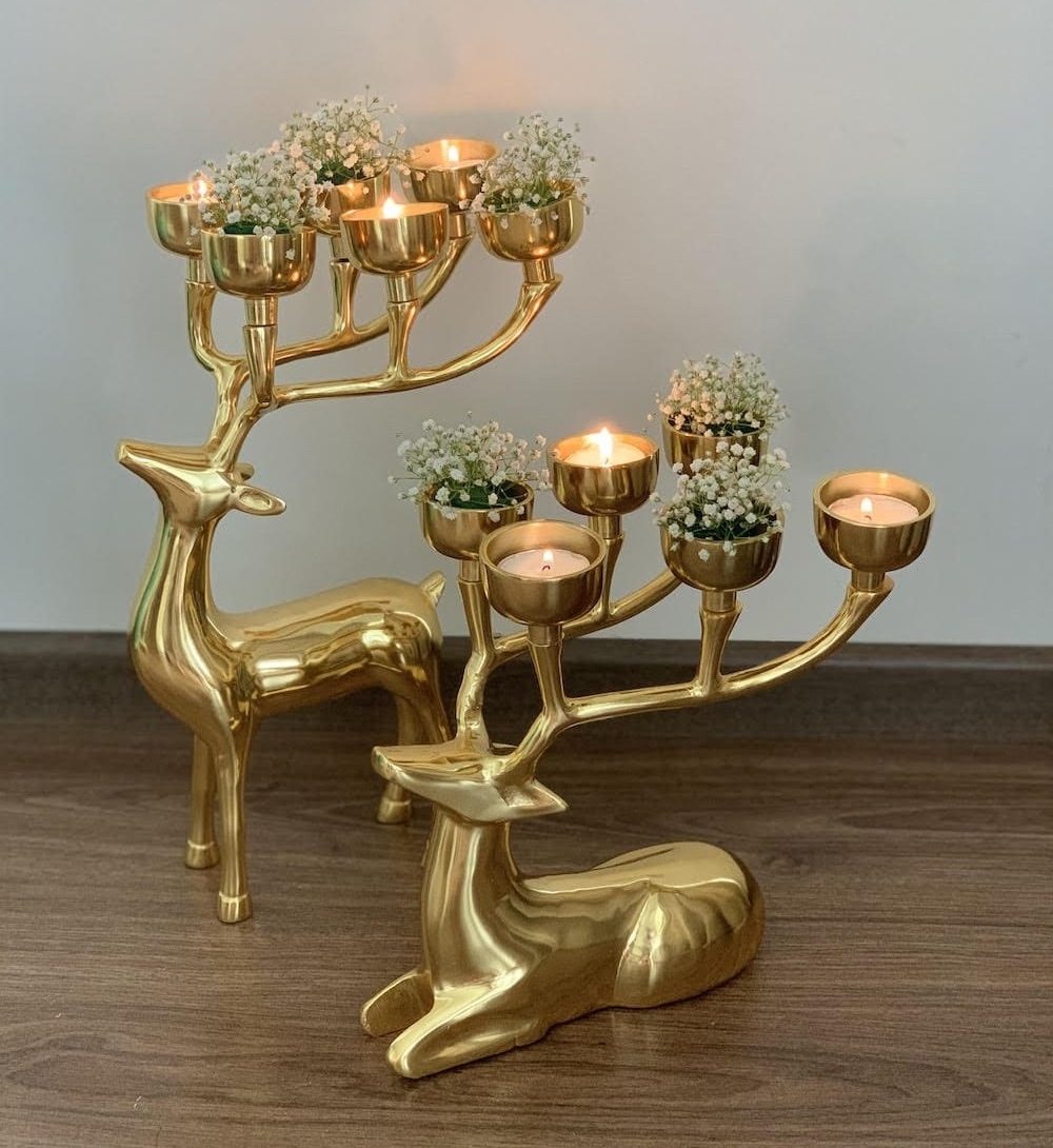 Aluminum Decorative home lighting decoration Animal Figurine Candle Stand Aluminum gold Deer set Candle Stand for Home Decor