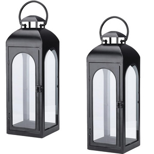 Luxury Modern Lanterns Decorative Tall  Black Metal Lanterns with Clear Glass Panels for Front Porch