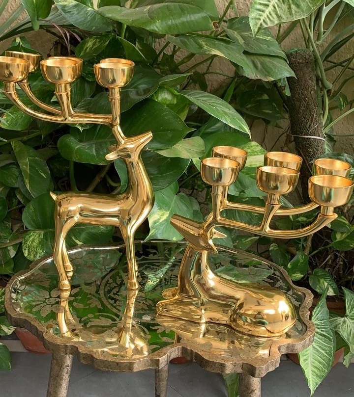 Aluminum Decorative home lighting decoration Animal Figurine Candle Stand Aluminum gold Deer set Candle Stand for Home Decor