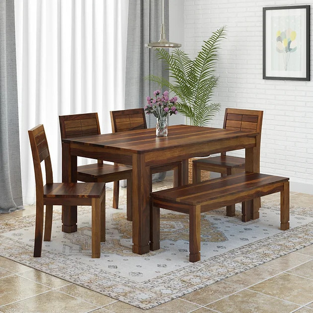 Rectangle Dining Table with 4 Chairs And 1  Bench In Mango Wood With Sheesham Finishes For Living Room Home Restaurant