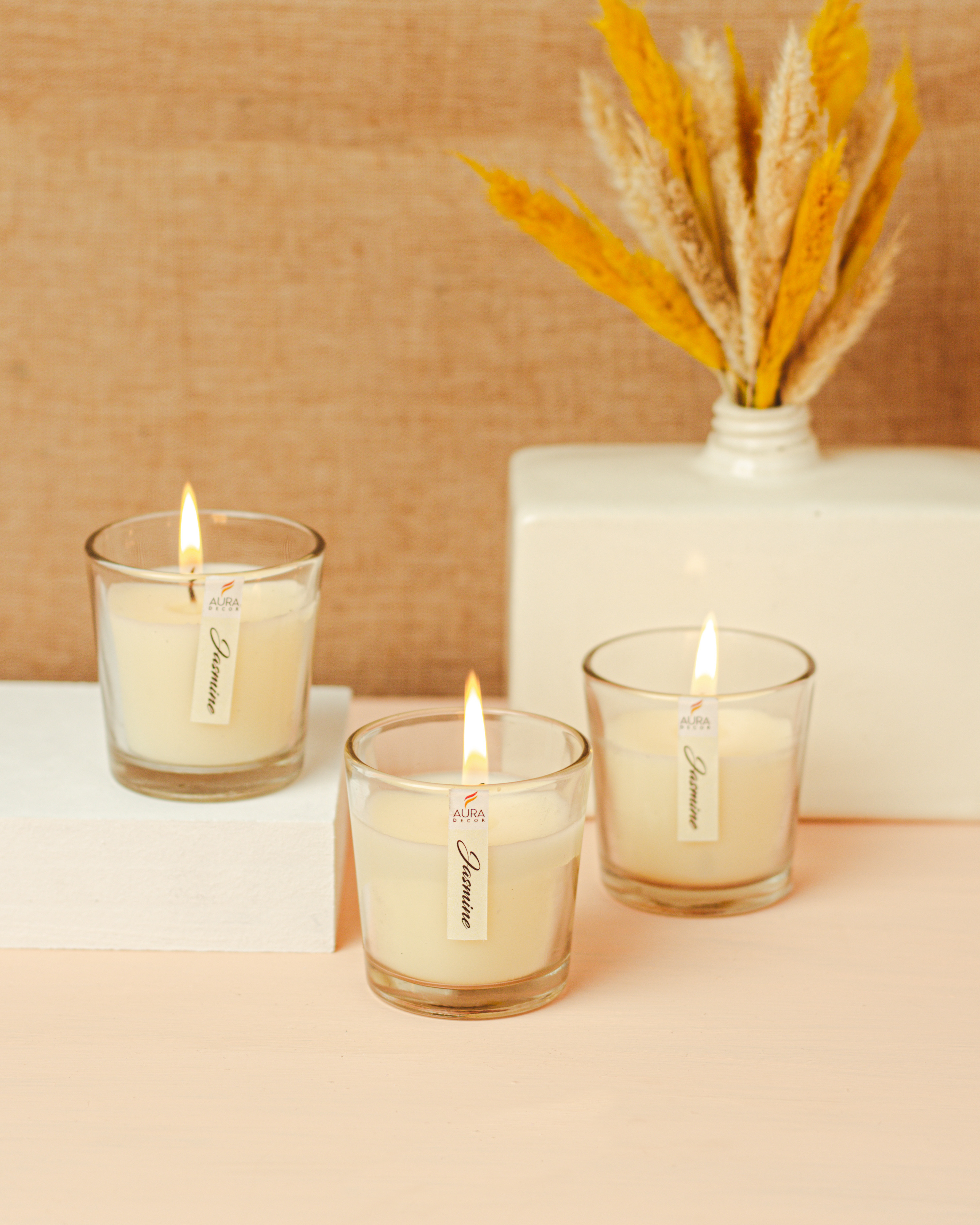 Set of 3 Glass Votive Candle Comes in Assorted Fragrance & Assorted Colours