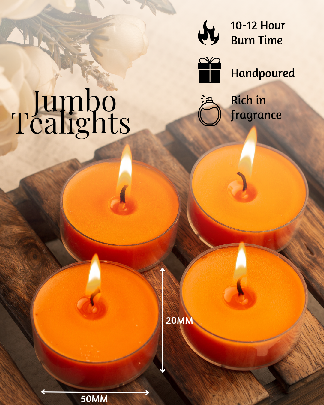 AuraDecor Scented Soy Wax Acrylic Jumbo Tealight Candle Set of 4 Comes in Eight Premium Fragrances