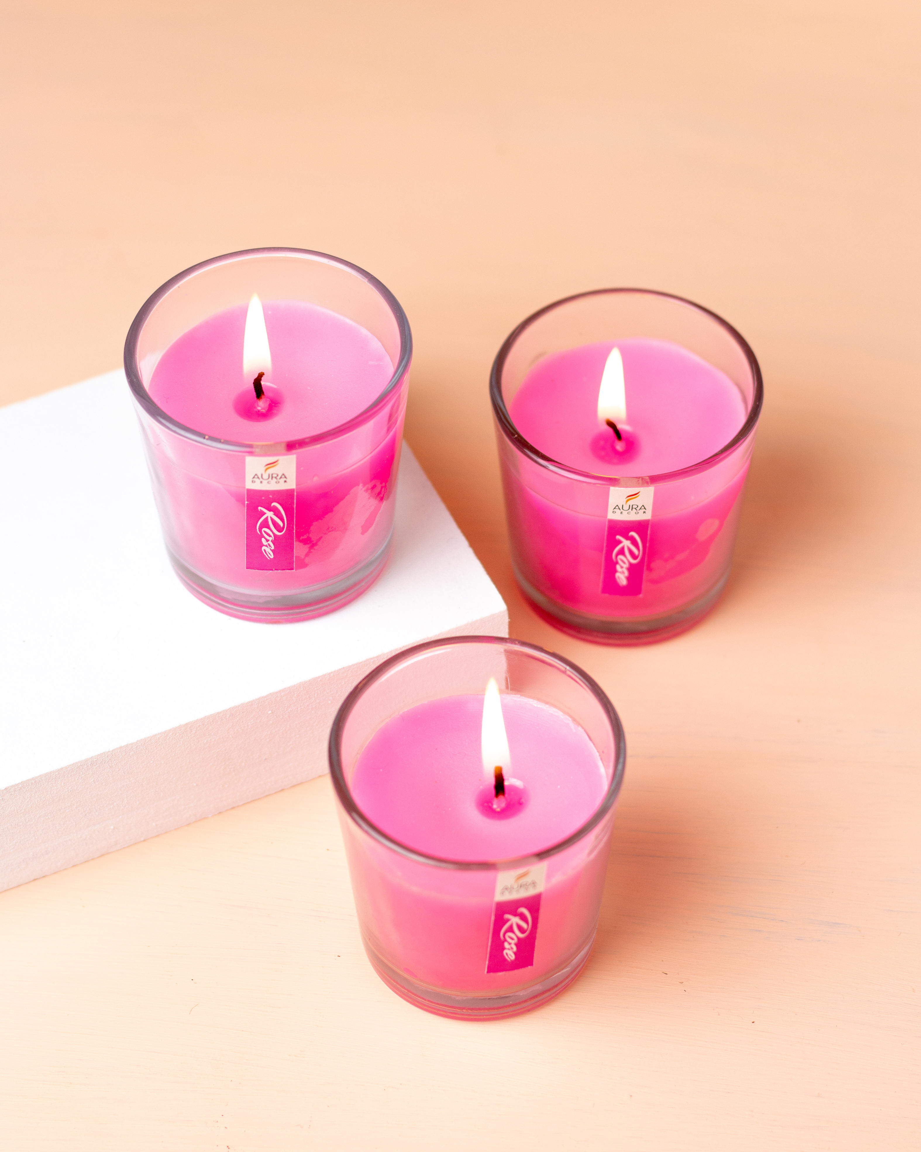 Set of 3 Glass Votive Candle Comes in Assorted Fragrance & Assorted Colours