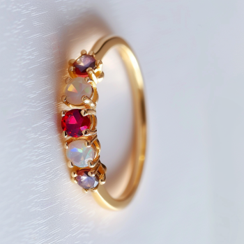 New Arrival Cluster Garnet Amethyst opal  18k solid gold ring engagement yellow gold rings for women jewelry supplier Wholesale