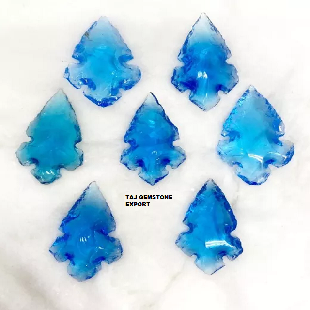 hot selling crystals healing stone blue glass gemstone quartz healing crescent arrow arrowheads for sale