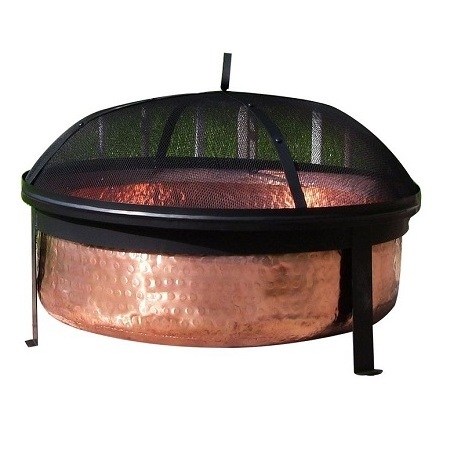 Copper Hammered Fire Pit Bowl With Black Iron Cover Bestest Quality Round Shape Copper Fire Pit For Sale