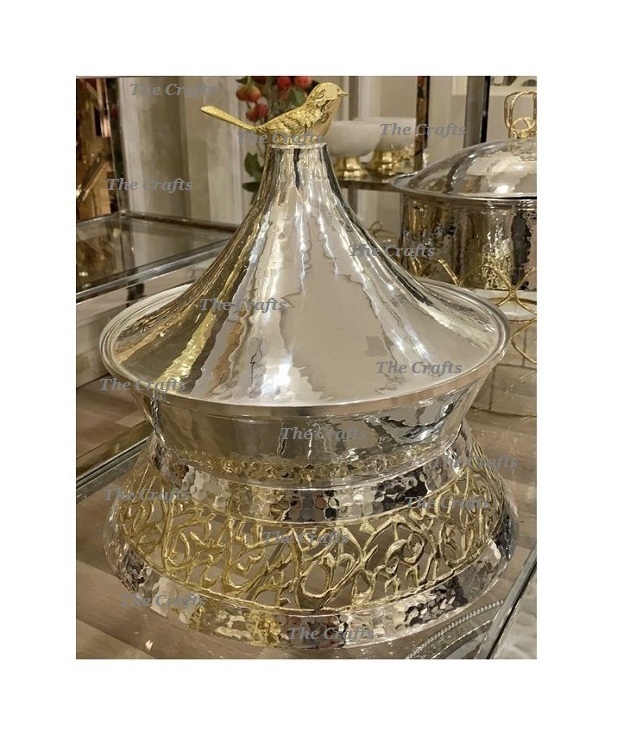 Floral Design Brass & Steel Hammered Chafing Dish With Oval Shape Catering Decorative Serving Chafing Dish