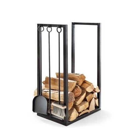 Solid Iron Black Color Log Rack With 3 Fire Tools Brush Poker Fireplace Accessories At Affordable Price