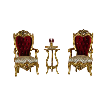 King Throne Chair Purple And Gold Color Wood And Leather Tufted Button Chair With Long Back Wedding Use