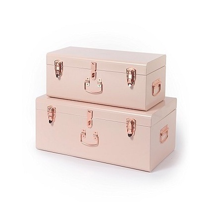 Fantastic Design Metal Storage Boxes With Gold Handles Locks Pink Color Storage Trunk Box