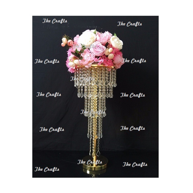 Floral Design Metal Crystal Centerpiece For Wedding Backdrop Flower Vase Candle Holder Table Centerpiece