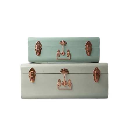 Fantastic Design Metal Storage Boxes With Gold Handles Locks Pink Color Storage Trunk Box