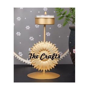 Sunflower Design Iron Gold Color Tealight Candle Holder For Table Decor Best Quality Candle Holder Stand