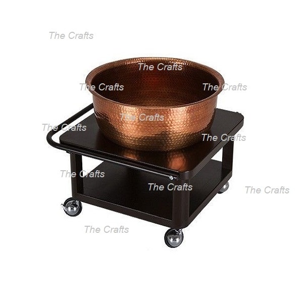 Finest Quality Copper Hammered Pedicure Bowl With Black Iron Stand At Best Price