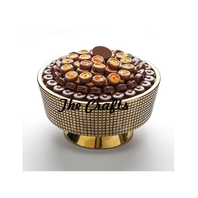 Brass Gold Plated Hammered Chocolate Bowl With Black Iron Base Prime Quality Serving Chocolates Bowl