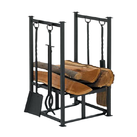 Finest Quality Wrought Iron Black Color Log Rack With Poker Shovel Brush Fire Tools At Acceptable Price