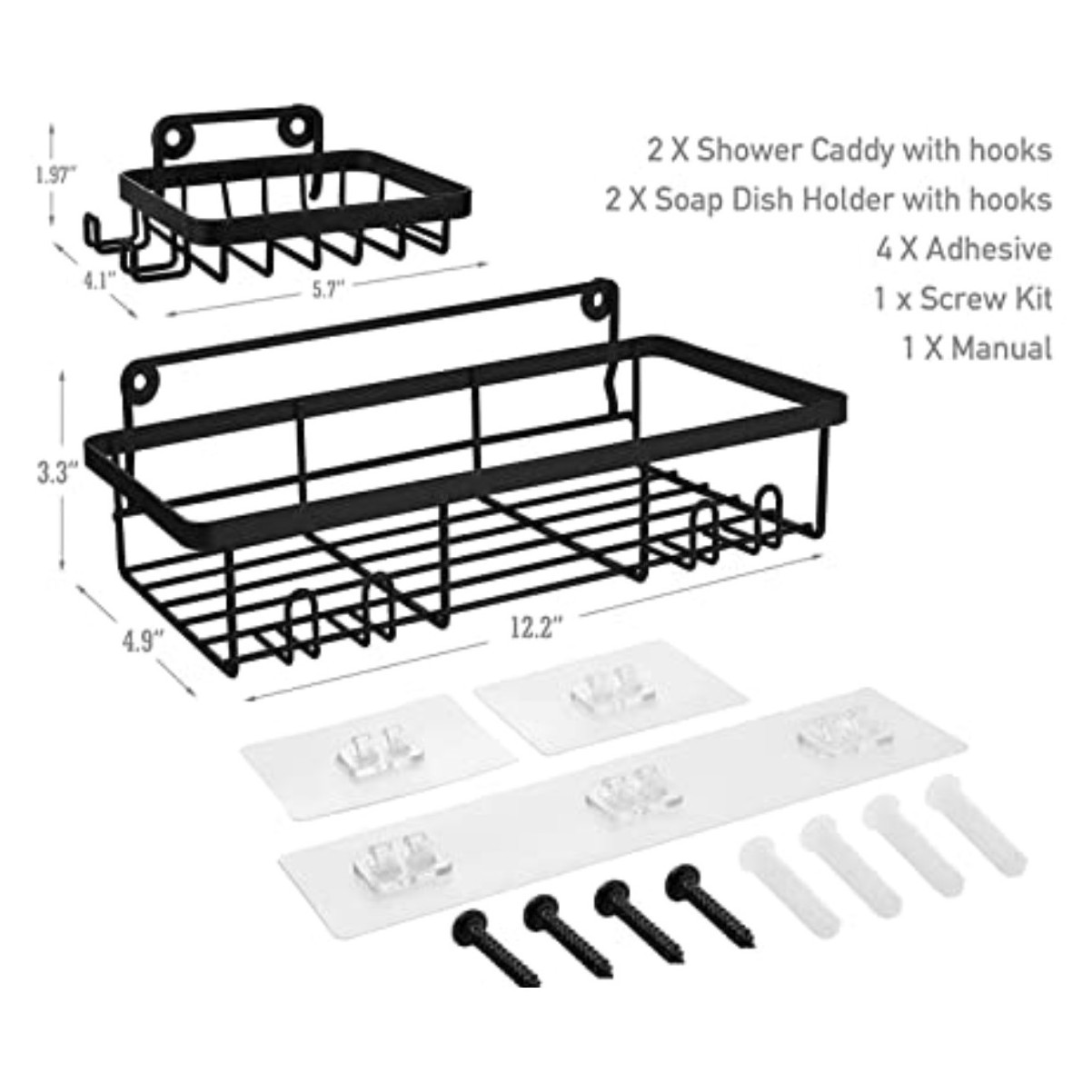 Bathroom Rack  Kitchen Storage Multipurpose Rack with Set of 4 Hook Adhesive Metal Shelf (Black) (Bathroom and Kitchen Shelve)