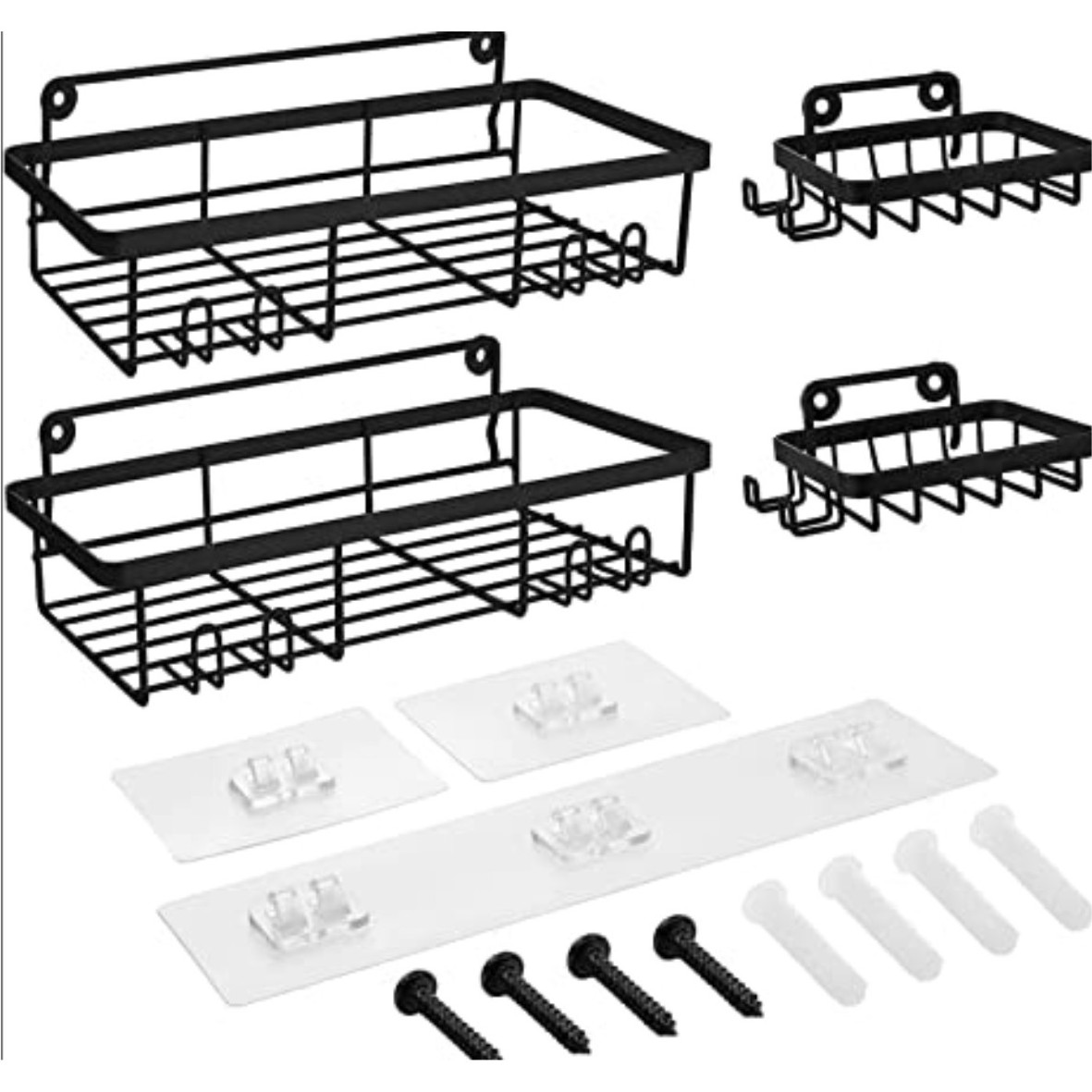 Bathroom Rack  Kitchen Storage Multipurpose Rack with Set of 4 Hook Adhesive Metal Shelf (Black) (Bathroom and Kitchen Shelve)