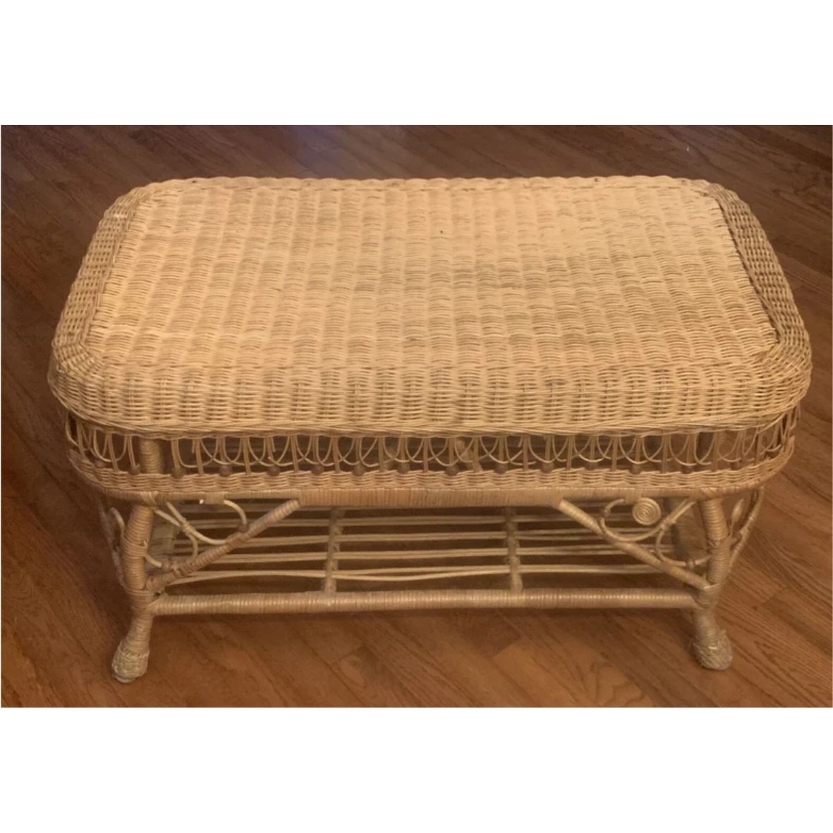 Modern Rectangular Rattan Center Table Handcrafted 2 tier Wicker Coffee Table with Elegant Design Bamboo Base Furniture