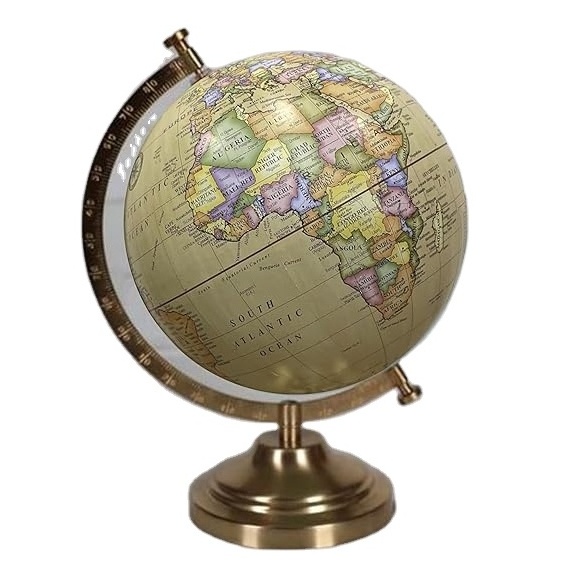 Khaki Earth Ball Globe with Golden Stand For Office Decor