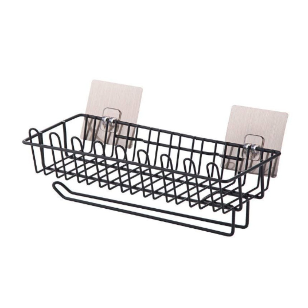 Unique Pure Metal Multipurpose Wall Mount Bathroom Rack Storage Shelf with Towel Stand Holder Bars and Hanger Hooks (Medium)