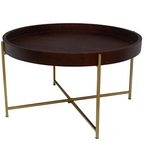 Modern Design Round Wood Top Coffee Table With Iron Base For Living Room Dining Center Tables High Quality Durable End Table